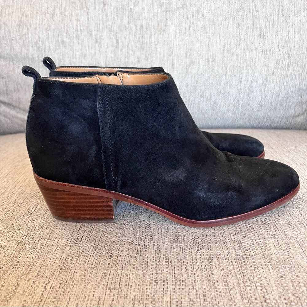 J Crew Womens Block Heel Round Toe Ankle Boots Black Suede Sz 7.5